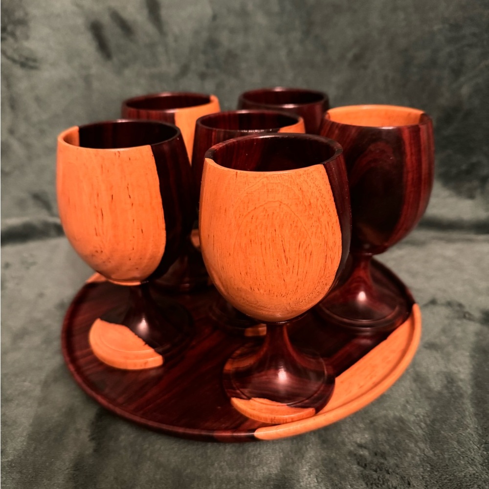 Beautiful Wood Goblets and Serving Tray.